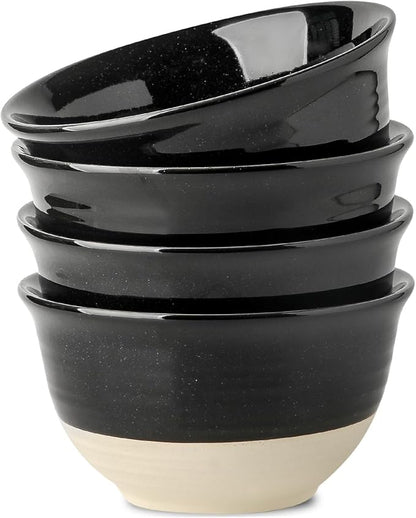 HASENSE Large Ceramic Soup Bowls Set of 4, 40 Oz Gloss Black Beige Stackable by Hasense