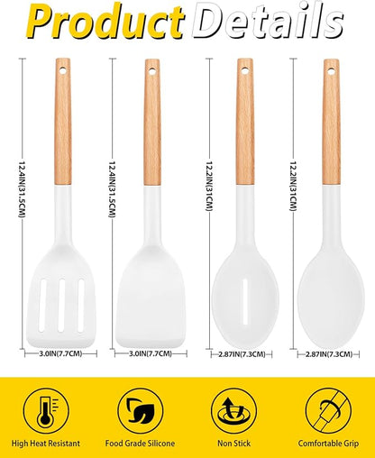Pack of 4 Silicone Cooking Utensils Set, Non Stick Solid Spatulas and Heat - Image 3