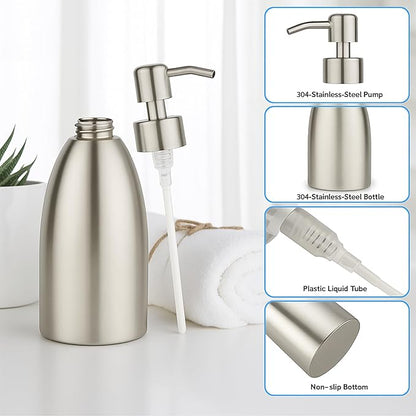 304 Stainless Steel Soap Dispenser 16oz Rust-Proof Liquid Soap Pump Bottle - Image 6