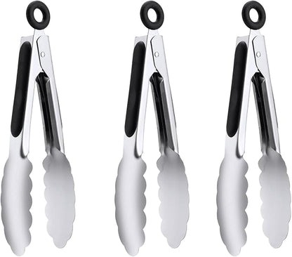 7" Small Kitchen Tongs Set of 3, Stainless Steel Ice Tongs Food Tongs, Mini by DAILYKISN