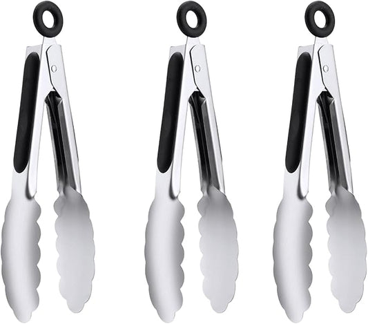 7" Small Kitchen Tongs Set of 3, Stainless Steel Ice Tongs Food Tongs, Mini by DAILYKISN