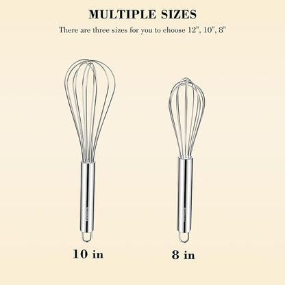 NileHome Whisk, Stainless Steel Wisk Set 8" 10" Kitchen Whisk Wisking Tool - Image 2