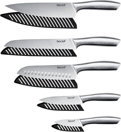 hecef Silver Kitchen knife set of 5, Satin Finish Blade - Image 4