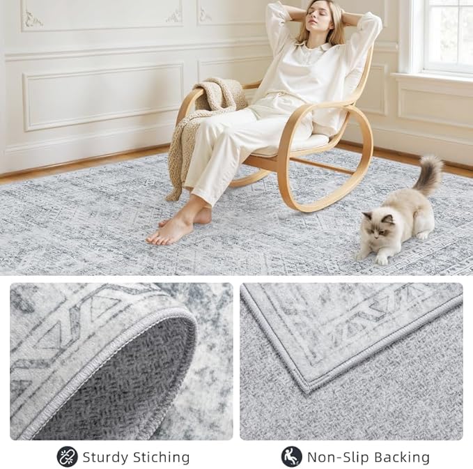 Machine Washable Area Rugs 2x3: Vintage Boho Neutral Washable Rug Indoor Soft - Image 7