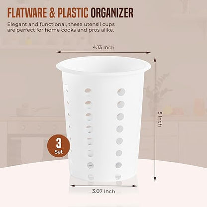 OCS Parts Perforated Utensil Drying Cups | White | Set of 3 | Plastic Flatware - Image 2