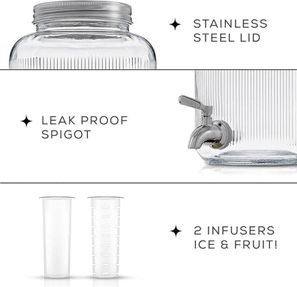 Fluted 1-Gallon Drink Dispenser. Glass Beverage Dispenser - Image 3