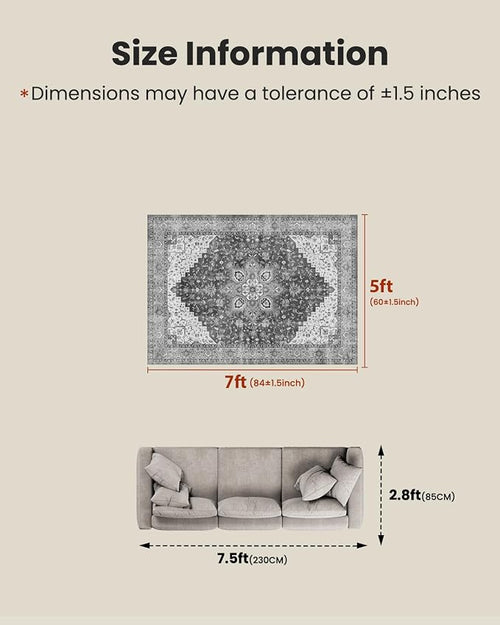 AMADA HOMEFURNISHING 5x7 Area Rugs, Washable Living Room Rug Low-Profile - Image 2