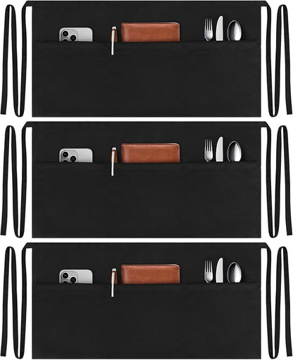 NLUS 3 Pack Server Aprons with 3 Pockets, Water Oil Stain Resistant Waitress by NLUS