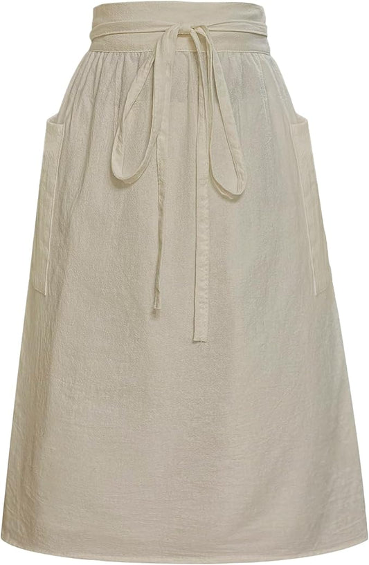 Cotton Linen Half Apron for Women Vintage Waist Apron Ruffle Plain Bright Color by Cityelf