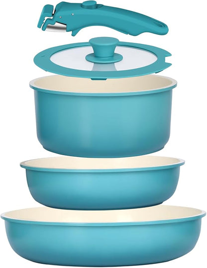 GIPP 5pcs Pots and Pans Set Non Stick, Nonstick Cookware Set Detachable Handle by GiPP