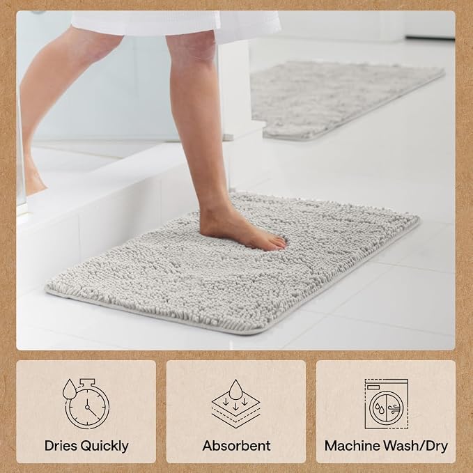 GORILLA GRIP Bath Rug Mat 60x24, Soft Absorbent Chenille, Quick Dry Microfiber - Image 7