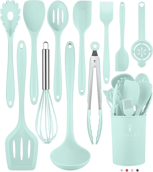 Kitchen Utensils Set-12 Pieces Silicone Cooking Utensils Set 392°F Heat by Pranski