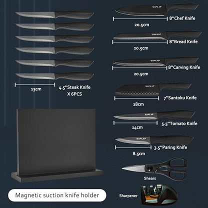 Kitchen knife set with Magnetic knife holder, 15 pieces high carbon stainless - Image 2