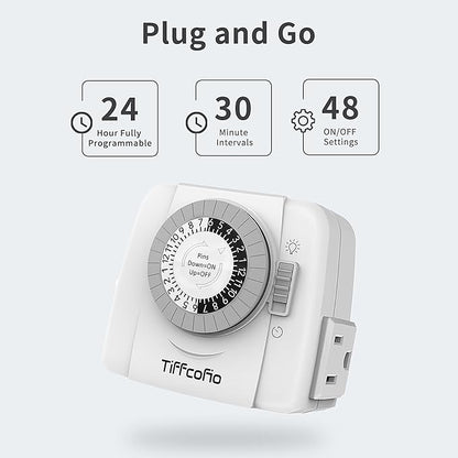 TiFFCOFiO Indoor Mechanical Outlet Timer, 3 Prong Timers - Image 2