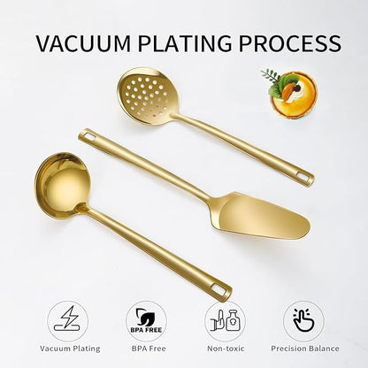 Lazycorner Cooking Utensil Set 11 Pcs Stainless Steel Kitchen Utensils Set Wok - Image 4