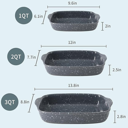 Ceramic Bakeware Dish Set of 3, Rectangular Baking Casserole - Image 2