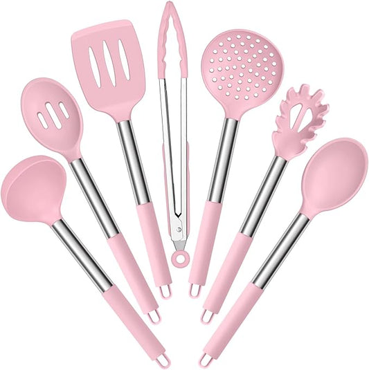 E-far Silicone Cooking Utensils Set, Slotted Turner, Soup Ladle, Pasta Server by E-far