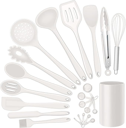 Silicone Kitchen Utensils Set, E-far 23 Pcs White Cooking Utensils Tools by E-far