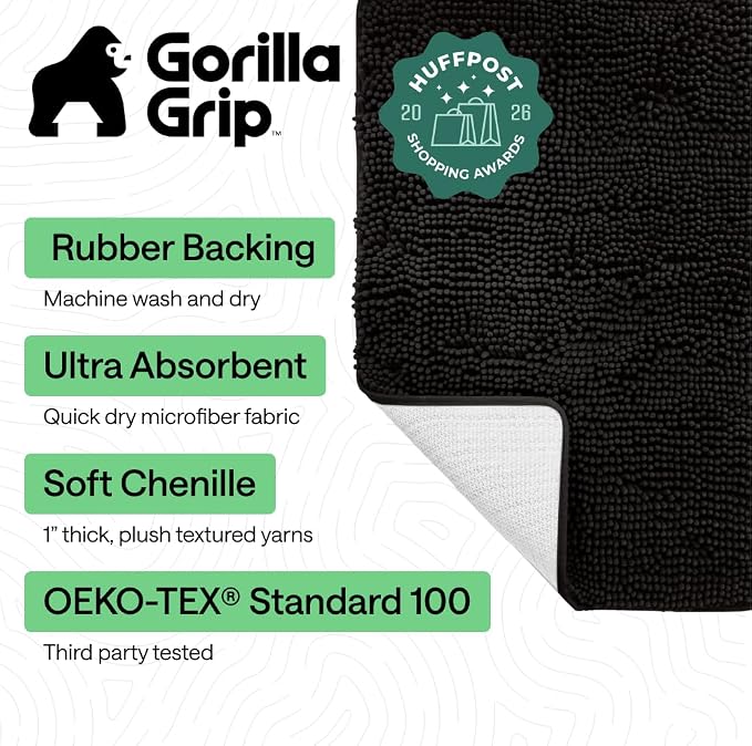 GORILLA GRIP Bath Rug Mat 30x20, Thick Soft Absorbent Chenille, Quick Dry - Image 2