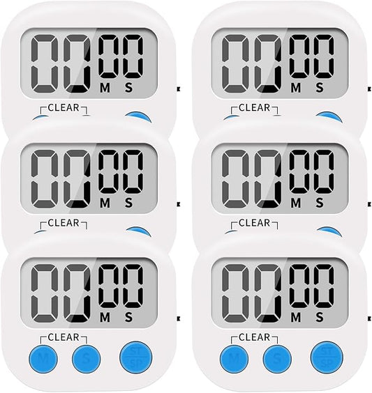 LinkDm 6 Pack Small Digital Kitchen Timer Magnetic Back and ON/Off Switch by LinkDm