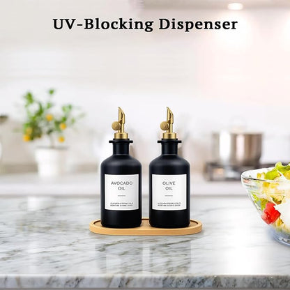 Olive Oil Dispenser Set, 2 x 11.8oz Black Glass Bottles - Image 4