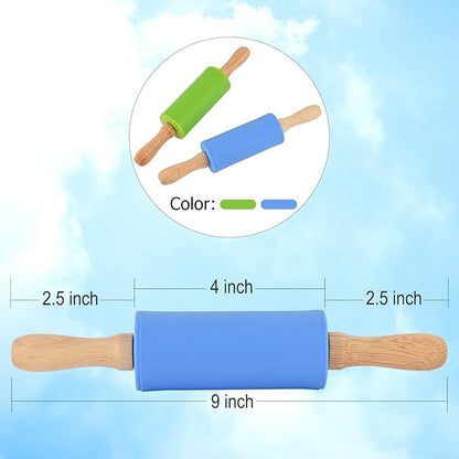 Mini Silicone Rolling Pin for Kids, Non-stick Surface Wood Handle, 9 Inch 2 Pack - Image 3