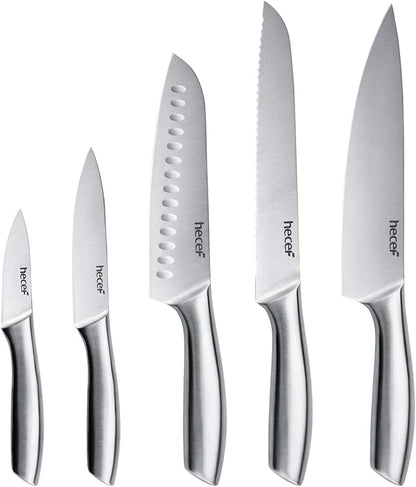 hecef Silver Kitchen knife set of 5, Satin Finish Blade by hecef