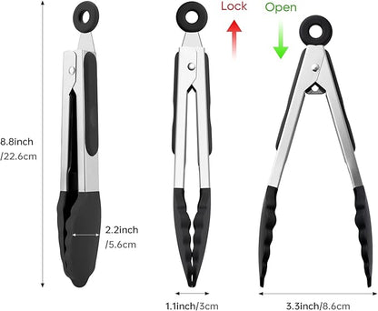 7-Inch Silicone Tongs Pack of 3, Small Tongs - Image 2