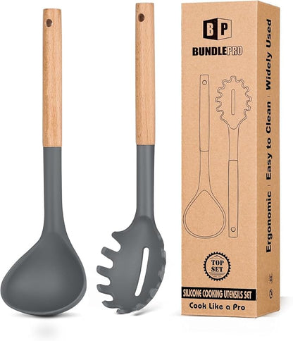 Silicone Pasta Fork and Ladle Spoon Set by BUNDLEPRO