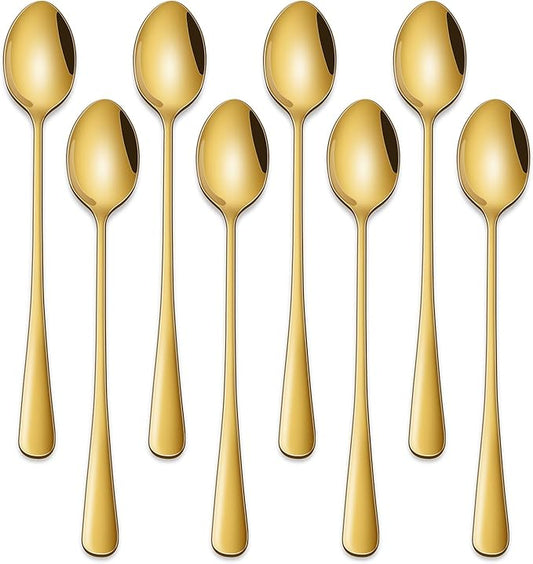 7.5 Inch Gold Iced Tea Spoons, Long Handle Stirring Spoon by DEHOVKitchen