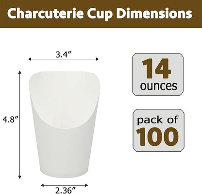 CAMKYDE 100 Pcs French Fries Holder, 14oz Disposable Paper French Fry Cups White Charcuterie Cups for all Occasions (14oz, White)