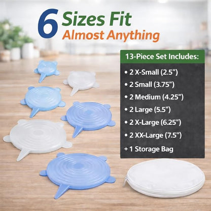 HIC Kitchen Reusable Stretch Food Storage Lids, 13-Piece Set, Includes 12 Lids - Image 3