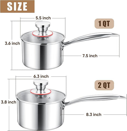 E-far Stainless Steel Saucepan Set - 1Qt & 2 Qt - Image 2