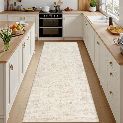 2'6''x8' Hallway Washable Runner Rug: Vintage Boho Neutral Kitchen Rug Soft by Luxturiy