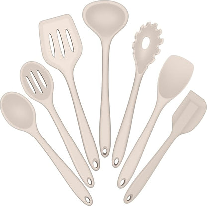 E-far Silicone Cooking Utensils Set, 7-Piece Khaki Heat Resistant Kitchen by E-far
