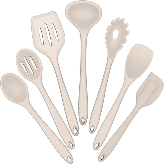 E-far Silicone Cooking Utensils Set, 7-Piece Khaki Heat Resistant Kitchen by E-far
