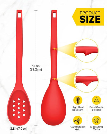 Pack of 2 Silicone Cooking Spoons, Non Stick Solid Kitchen Spoon - Image 2