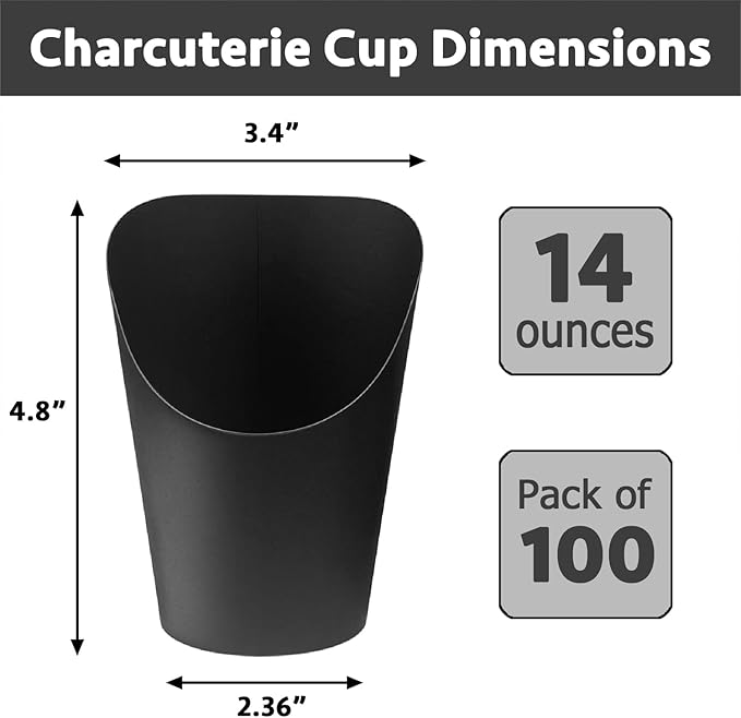 CAMKYDE 100 Pcs French Fries Holder, 14oz Disposable Paper French Fry Cups Black Charcuterie Cups for all Occasions (14oz, Black)