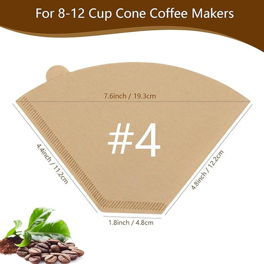 #4 Cone Coffee Filters,100 Count Disposable Coffee Paper Filters,Unbleached Cone Filters 8-12 Cup, Filters For Pour Over and Drip Coffee Maker (100, #04)