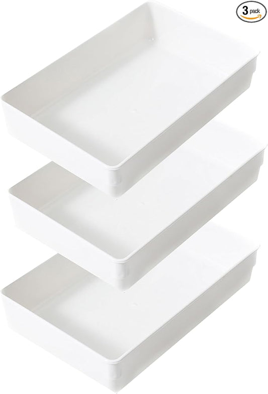 3 Pack White Plastic Drawer Organizer Tray Cutlery Utensil Makeups Drawer by ihomecooker