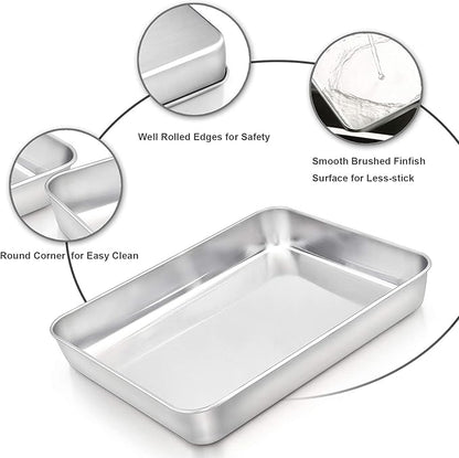 E-far Baking Pans Set of 2, 12.4” x 9.6” x 2” Stainless Steel Rectangular Cake - Image 7
