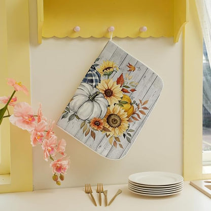 Fall Dish Drying Mat 18 x 24 Inch Thanksgiving Sunflower Pumpkin Drying Mat - Image 5