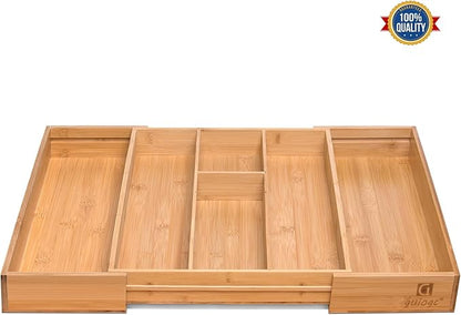 guiogc Bamboo Silverware Organizer, Expandable Kitchen Drawer Organizer and - Image 4