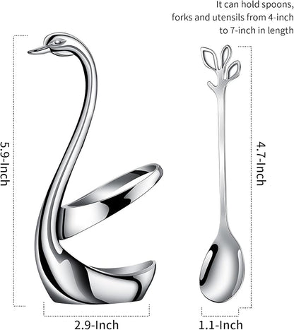 AnSaw Silver Small Coffee Spoon Holder Set, Swan Base - Image 2