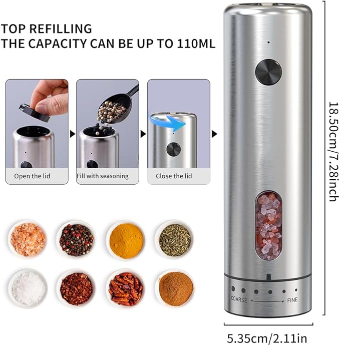 Upgraded Larger 110ml CapacityElectric Salt & Pepper Grinder Set of 2 - Image 2