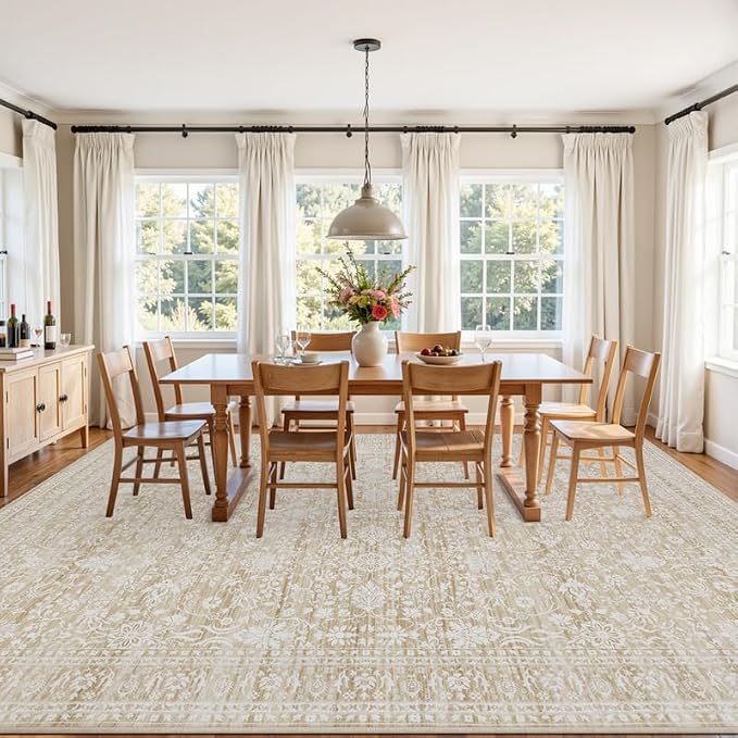 8x10 Area Rugs for Living Room: Vintage Boho Neutral Washable Rug Indoor Soft - Image 3