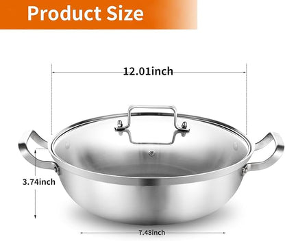 Delarlo Tri-Ply Stainless Steel 12 inch Everyday Pan - Image 3