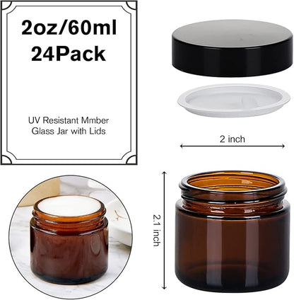 2oz Jars with Lids, Hoa Kinh 24 Pack Amber Glass Jars with Lids Empty Cosmetic - Image 3