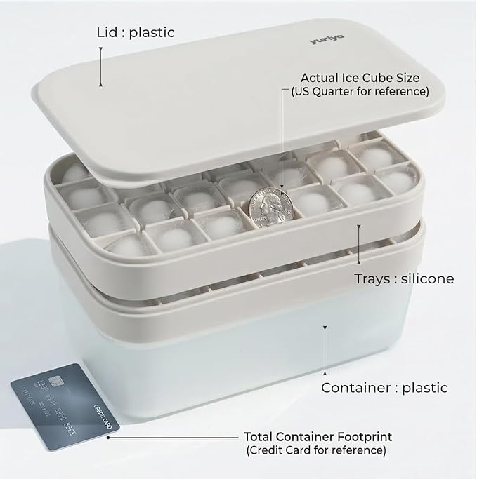 Ice Cube Tray Set with Lid & Bin, 2 Silicone Trays, Easy-Release, Leak-Proof - Image 7