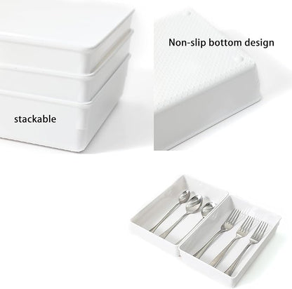 3 Pack White Plastic Drawer Organizer Tray Cutlery Utensil Makeups Drawer - Image 3